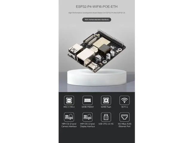 Alt view image 2 of 5 - waveshare ESP32-P4-WIFI6-POE-ETH Development Board Based On ESP32-P4 and ESP32-C6 Supports Wi-Fi 6 and Bluetooth 5 (LE),Supports PoE Power Supply,Supports AI Speech Interaction