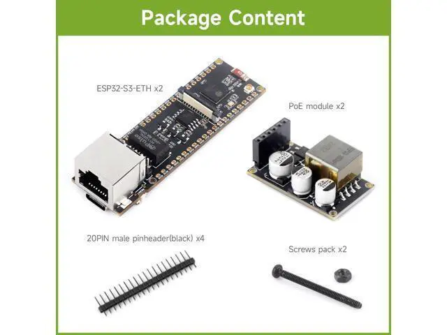 Alt view image 2 of 5 - Waveshare 2PCS ESP32-S3 ETH Development Board, 10/100Mbps RJ45 Ethernet Port, Wi-Fi & BT Support, 240MHz Dual Core Processor, Onboard Type-C Port and TF Card Slot, PoE Module