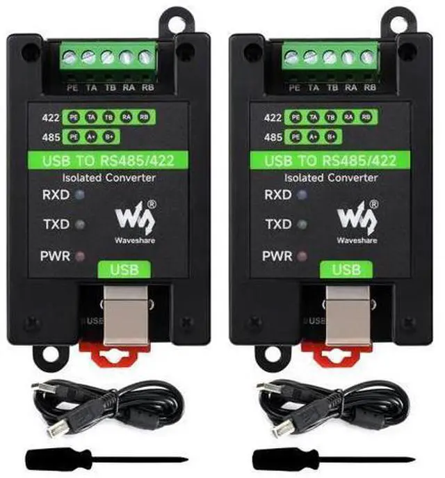 Main image of Waveshare 2PCS USB to RS485/422 Industrial Grade Isolated Converter, Onboard Original FT232RL and SP485EEN, Multiple Protection, Wall-Mount and Rail-Mount Support