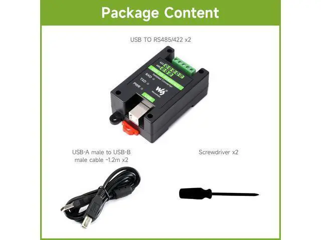 Alt view image 2 of 5 - Waveshare 2PCS USB to RS485/422 Industrial Grade Isolated Converter, Onboard Original FT232RL and SP485EEN, Multiple Protection, Wall-Mount and Rail-Mount Support