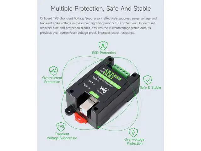 Alt view image 5 of 5 - Waveshare 2PCS USB to RS485/422 Industrial Grade Isolated Converter, Onboard Original FT232RL and SP485EEN, Multiple Protection, Wall-Mount and Rail-Mount Support