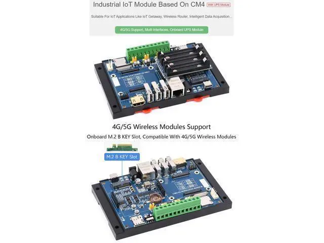 Alt view image 3 of 5 - waveshare Industrial IoT 5G/4G/LoRa Wireless Expansion Board with UPS Module for Raspberry Pi Compute Module 4 Lite/eMMC Series, with CSI/HDMI/USB/Gigabit Ethernet/CAN / RS485 / M.2 B Key Interfaces