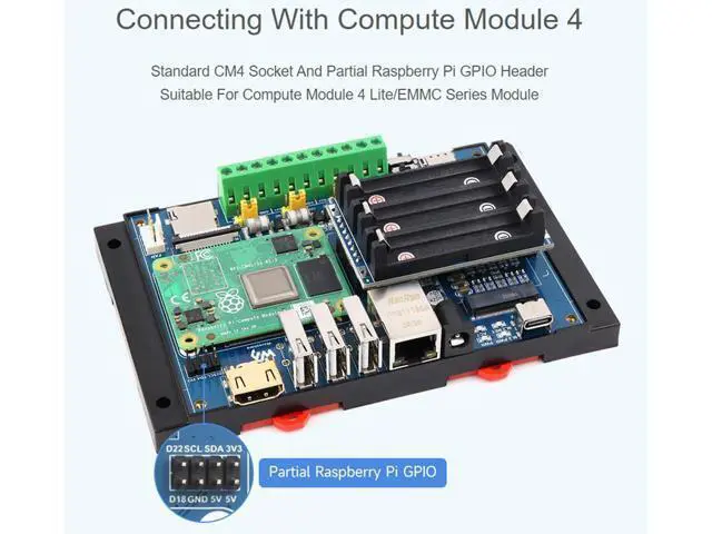 Alt view image 2 of 5 - waveshare Industrial IoT 5G/4G/LoRa Wireless Expansion Board with UPS Module for Raspberry Pi Compute Module 4 Lite/eMMC Series, with CSI/HDMI/USB/Gigabit Ethernet/CAN / RS485 / M.2 B Key Interfaces