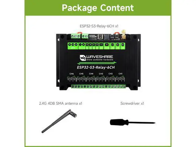Alt view image 2 of 5 - Waveshare Industrial 6-Channel ESP32-S3 WiFi Relay Module, Supports WiFi/Bluetooth/RS485 Control, Onboard RS485 / Pico HAT Interfaces, with Multiple Isolation Protection Circuits