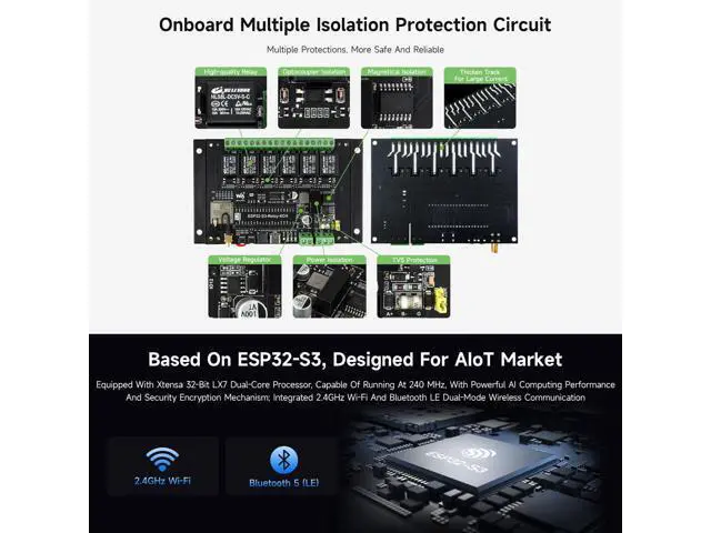Alt view image 5 of 5 - Waveshare Industrial 6-Channel ESP32-S3 WiFi Relay Module, Supports WiFi/Bluetooth/RS485 Control, Onboard RS485 / Pico HAT Interfaces, with Multiple Isolation Protection Circuits