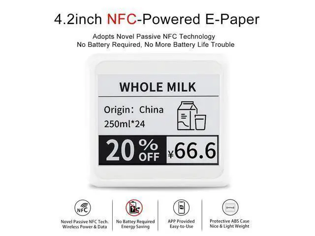 Alt view image 2 of 5 - Waveshare Passive NFC-Powered E-Paper 4.2inch No Battery Wireless Powering Data Transfer Suitable for Price Tags/Shelf Labels