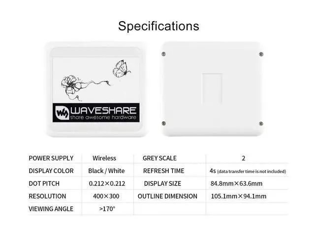Alt view image 5 of 5 - Waveshare Passive NFC-Powered E-Paper 4.2inch No Battery Wireless Powering Data Transfer Suitable for Price Tags/Shelf Labels