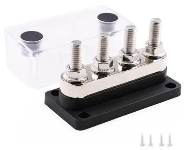 Main image of Gloaso 600A Bus Bar Copper 12V-48V, Heavy Duty Module 4 x 3/8" Posts Terminals Busbar Power Distribution Block, DC Battery Buss Bar M10 Negative Ground for RV Solar Car Boat Marine Truck, Black
