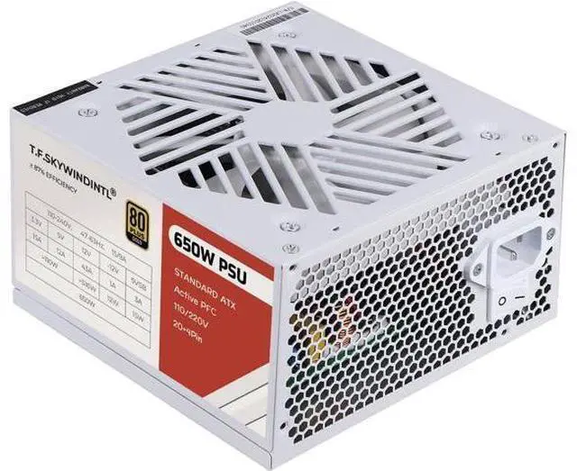 Main image of Power Supply 650W Standard ATX PC PSU 80 Plus Gold Non Modular Full Voltage 110-240V Active PFC with 20+4Pin Motherboard Power Cable for Desktop Gaming Server White