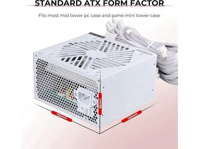Alt view image 6 of 7 - Power Supply 650W Standard ATX PC PSU 80 Plus Gold Non Modular Full Voltage 110-240V Active PFC with 20+4Pin Motherboard Power Cable for Desktop Gaming Server White