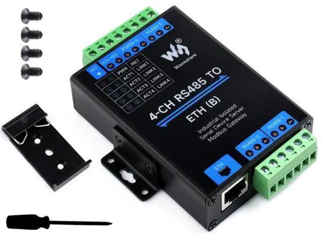 Main image of Rail-Mount Industrial Isolated Serial Module 4-Ch RS485 to RJ45 Ethernet Serial Server Adapter, 4-CH Independent RS485, Support Modbus Gateway/MQTT/JSON, Bi-Directional Transparent Transmission