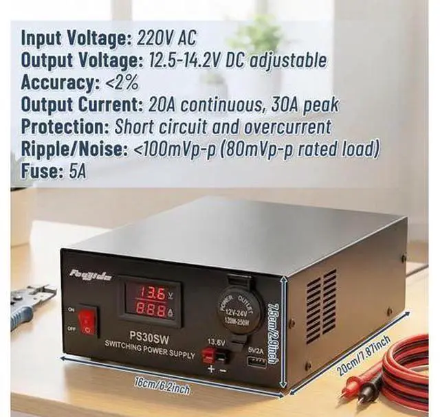 Alt view image 3 of 5 - DC Bench Power Supply 30A 13.8V, Universal Regulated Power Supply for Radio, USB+Anderson+Cigarette Lighter Socket Home Lab Benchtop AC-to-DC Converter for CB/HAM/Amateur Radio