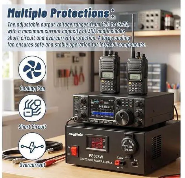 Alt view image 4 of 5 - DC Bench Power Supply 30A 13.8V, Universal Regulated Power Supply for Radio, USB+Anderson+Cigarette Lighter Socket Home Lab Benchtop AC-to-DC Converter for CB/HAM/Amateur Radio