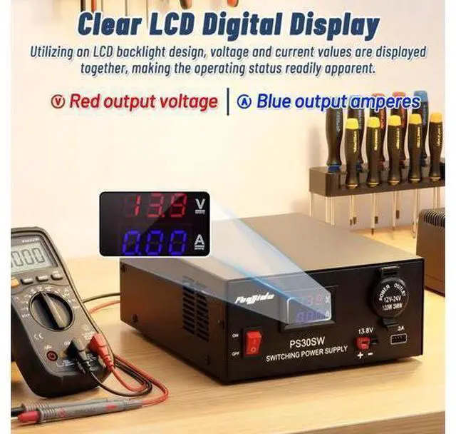 Alt view image 5 of 5 - DC Bench Power Supply 30A 13.8V, Universal Regulated Power Supply for Radio, USB+Anderson+Cigarette Lighter Socket Home Lab Benchtop AC-to-DC Converter for CB/HAM/Amateur Radio