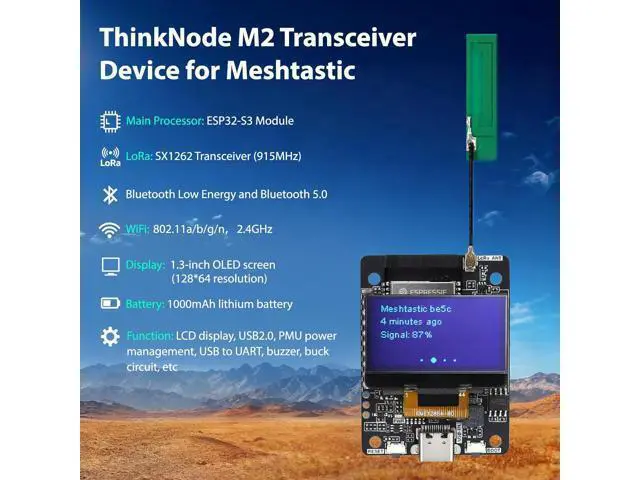 Alt view image 2 of 7 - ELECROW Transceiver Compatible for LoRa Meshtastic with GPS and ESP32-S3 - ThinkNode M2 with 1.3" OLED Display, SX1262 Wireless Module 915MHz, 1000mAh Battery for Meshtastic
