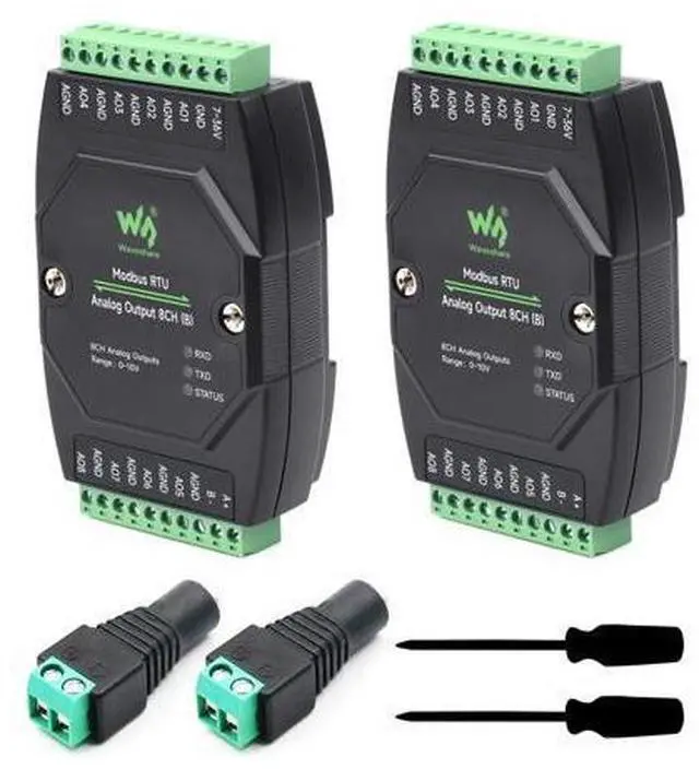 Main image of Waveshare 2PCS Industrial 8-Ch Analog Output Module, 12-Bit DA Conversion, Supports 8-Ch Simultaneous Voltage Output, DC 7~36V Wide Voltage Power Supply, Modbus RTU Protocol, Rail-Mount Support