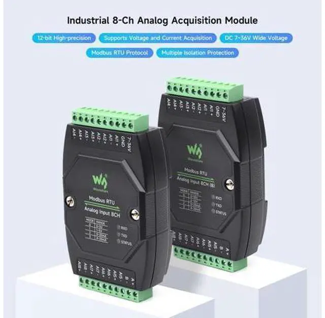 Alt view image 3 of 5 - Waveshare 2PCS Industrial 8-Ch Analog Acquisition Module, 12-Bit High-Precision, Supports Voltage and Current Acquisition, DC 7~36V Wide Voltage Power Supply, 8-ch Voltage Mode, 0~10V