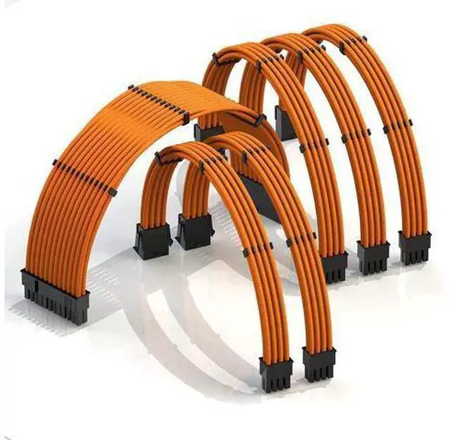 Main image of LINKUP - 30cm PSU Cable Extension Sleeved Custom Mod GPU PC Braided w/Comb Kit - Compatible with RTX30901 x 24 P (20+4)2 x 8 P (4+4) CPU3 x 8 P (6+2) GPU Set300mm - Orange