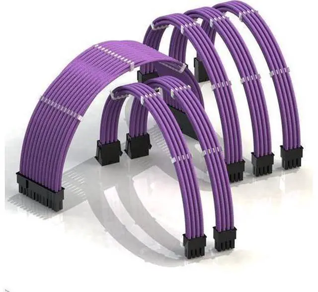 Main image of LINKUP - 50cm PSU Cable Extension Sleeved Custom Mod GPU PC Braided w/Comb Kit - Compatible with RTX30901 x 24 P (20+4)2 x 8 P (4+4) CPU3 x 8 P (6+2) GPU Set500mm - Purple