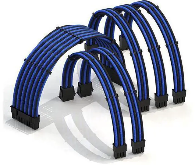 Main image of LINKUP - 50cm PSU Cable Extension Sleeved Custom Mod GPU PC Braided w/Comb Kit - Compatible with RTX30901 x 24 P (20+4)2 x 8 P (4+4) CPU3 x 8 P (6+2) GPU Set500mm - Blueblack