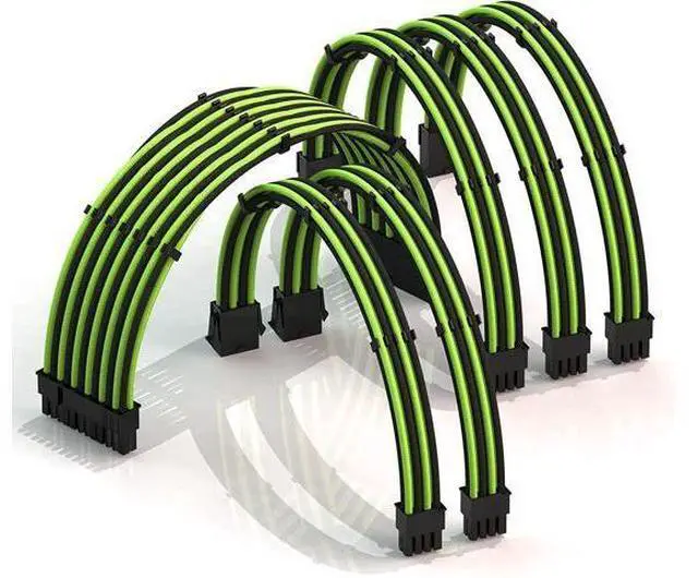 Main image of LINKUP - 30cm PSU Cable Extension Sleeved Custom Mod GPU PC Braided w/Comb Kit - Compatible with RTX30901 x 24 P (20+4)2 x 8 P (4+4) CPU3 x 8 P (6+2) GPU Set300mm - GreenBlack