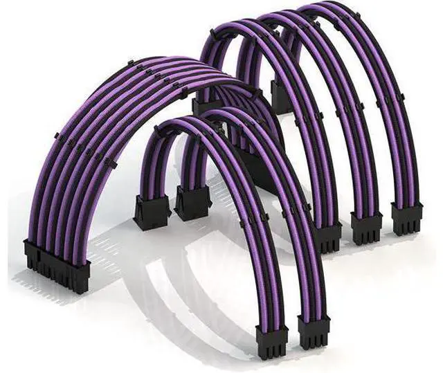 Main image of LINKUP - 50cm PSU Cable Extension Sleeved Custom Mod GPU PC Braided w/Comb Kit - Compatible with RTX30901 x 24 P (20+4)2 x 8 P (4+4) CPU3 x 8 P (6+2) GPU Set500mm - PurpleBlack