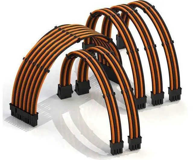 Main image of LINKUP - 50cm PSU Cable Extension Sleeved Custom Mod GPU PC Braided w/Comb Kit - Compatible with RTX30901 x 24 P (20+4)2 x 8 P (4+4) CPU3 x 8 P (6+2) GPU Set500mm - OrangeBlack