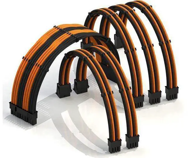 Main image of LINKUP - 50cm Super Soft and Flexible PSU Cable Extension Sleeved Custom Mod GPU PC Braided w/Comb Kit1 x 24 P (20+4)1 x 8 P (4+4) CPU2 x 8 P (6+2) GPU Set500mm - OrangeBlack