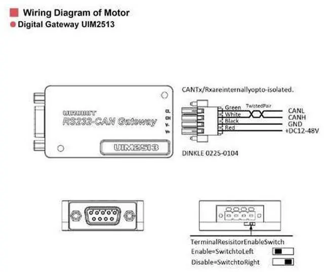 Alt view image 4 of 5 - UIROBOT RS232 to CAN Bus Motion Control Gateway,Industrial Grade,5000V Fully Isolation,12-48VDC Input,Aluminum Enclosure, Provides SDK & Sample Code Control Systems (UIM2513)