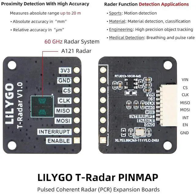 Alt view image 3 of 7 - T-Radar Pulsed Coherent Radar (PCR) Expansion Board A121 Chip | Compatible with ESP32 Dev Board