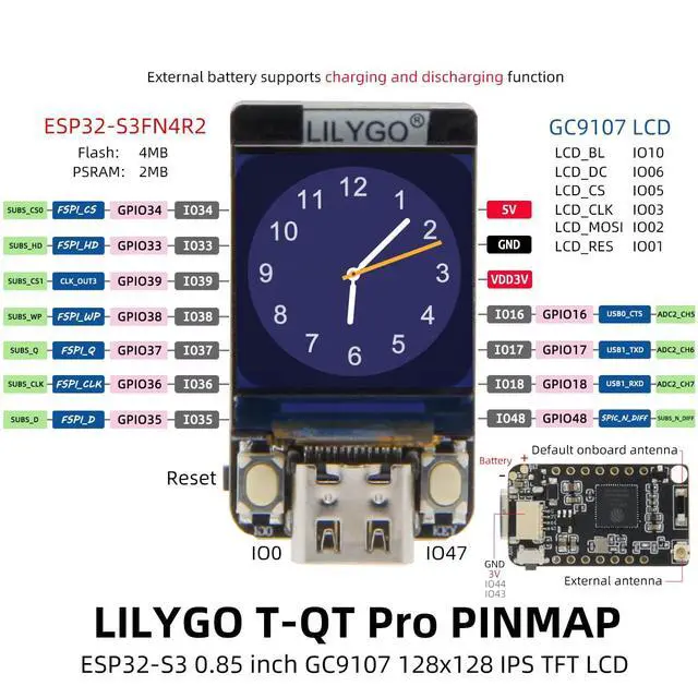 Alt view image 7 of 7 - T-QT ESP32-S3 0.85 inch GC9107 TFT IPS LCD Display Module TTGO Development Board (T-QT Pro) | 0.85 inch GC9107 TFT IPS LCD Display