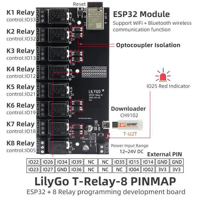 Alt view image 7 of 7 - T-Relay 5V 8 Channel Relay Module ESP32 TTGO Development Board | Remote Switch Control