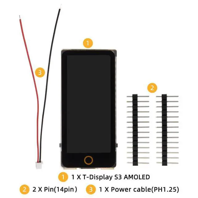Alt view image 7 of 7 - T-Display-S3 AMOLED ESP32-S3 with 1.91 Inch RM67162 Touchable Display TTGO Development Board Wireless Module (Unsoldered Pin Version)
