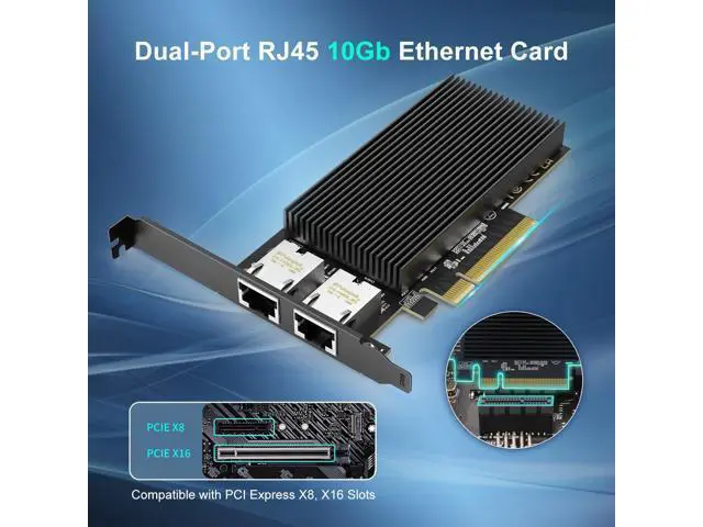 Alt view image 3 of 7 - 10G Dual RJ45 Port PCI-E Network Card, with X540 Controller, Gigaplus X540-T2 10Gb Ethernet Adapter with 2 * 10Gbe NIC, Support Windows/Linux/ESX Servers