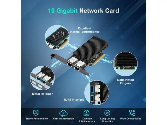 Alt view image 4 of 7 - 10G Dual RJ45 Port PCI-E Network Card, with X540 Controller, Gigaplus X540-T2 10Gb Ethernet Adapter with 2 * 10Gbe NIC, Support Windows/Linux/ESX Servers