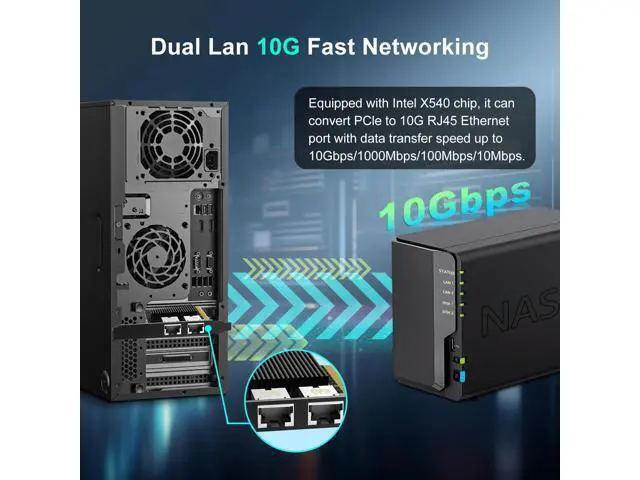 Alt view image 7 of 7 - 10G Dual RJ45 Port PCI-E Network Card, with X540 Controller, Gigaplus X540-T2 10Gb Ethernet Adapter with 2 * 10Gbe NIC, Support Windows/Linux/ESX Servers