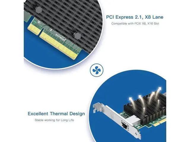 Alt view image 5 of 7 - 10Gb RJ45 PCI-E Network Card NIC, Compare to Intel X540-T1, with Intel X540-BT2 Chip, Single RJ45 Ports, PCI Express X8, Ethernet Converged Network Adapter Support Windows/Linux/VMware