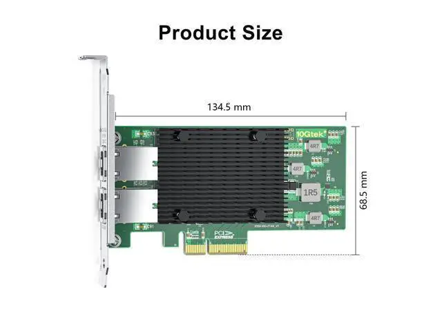 Alt view image 3 of 7 - 10Gb PCI-E NIC Network Card, Dual Copper RJ45 Port, with Intel X550-AT2 Controller, PCI Express Ethernet LAN Adapter Support Windows Server/Linux/ESX, Compare to Intel X550-T2