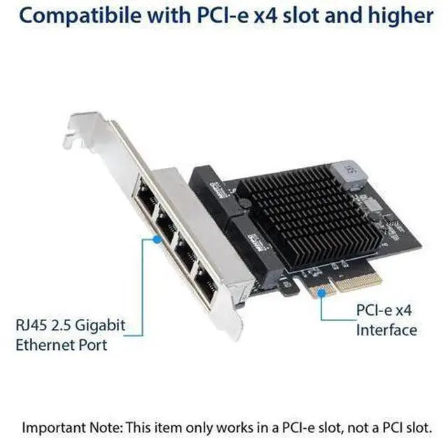 Alt view image 4 of 6 - Quad 2.5 Gigabit Ethernet PCI Express PCI-E Network Interface Card 10/100/1000/25000 Mbps RJ45 LAN Realtek RTL8125 Chipset, Black (SI-PEX24077)