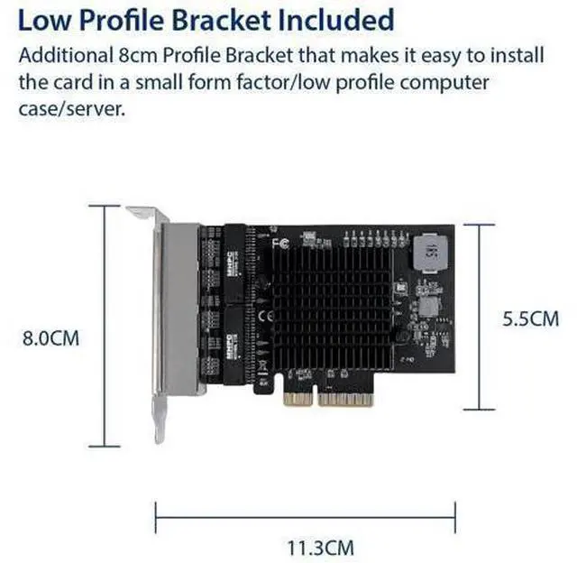 Alt view image 5 of 6 - Quad 2.5 Gigabit Ethernet PCI Express PCI-E Network Interface Card 10/100/1000/25000 Mbps RJ45 LAN Realtek RTL8125 Chipset, Black (SI-PEX24077)