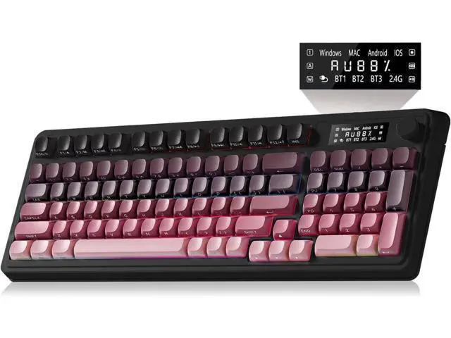 Alt view image 6 of 7 - S99 Pro Keyboard, Wireless Keyboards with Media Knob Custom RGB Backlit, 3-Modes BT/2.4G/USB-C Membrane Gaming Creamy Keyboard for Windows/MAC/PC Gamer - Black Pink