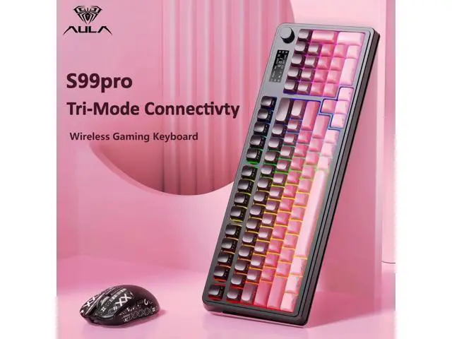 Alt view image 7 of 7 - S99 Pro Keyboard, Wireless Keyboards with Media Knob Custom RGB Backlit, 3-Modes BT/2.4G/USB-C Membrane Gaming Creamy Keyboard for Windows/MAC/PC Gamer - Black Pink