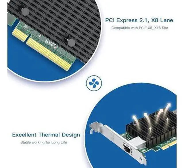 Alt view image 5 of 7 - 10Gb RJ45 PCI-E Network Card NIC, Compare to Intel X540-T1, with Intel X540-BT2 Chip, Single RJ45 Ports, PCI Express X8, Ethernet Converged Network Adapter Support Windows/Linux/VMware