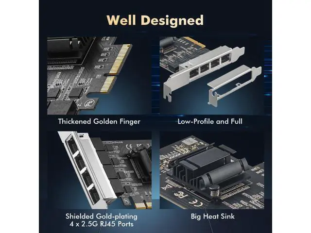 Alt view image 3 of 6 - 4 Ports 2.5G PCIe Network Card, RTL8125B LAN Controller, 2500/1000/100Mbps RJ45 Ethernet NIC Adapter, Support PXE for Windows/Linux