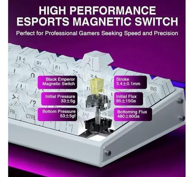 Alt view image 4 of 7 - AULA Hero 68 HE 60% Gaming Keyboard Wired, Hall Effect Magnetic Switch Keyboard with 8K Hz Polling Rate, Side Printed PBT Keycaps, RGB Backlit Light Box, Customizable Web Software for PC/Mac Gamers