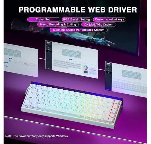 Alt view image 7 of 7 - AULA Hero 68 HE 60% Gaming Keyboard Wired, Hall Effect Magnetic Switch Keyboard with 8K Hz Polling Rate, Side Printed PBT Keycaps, RGB Backlit Light Box, Customizable Web Software for PC/Mac Gamers