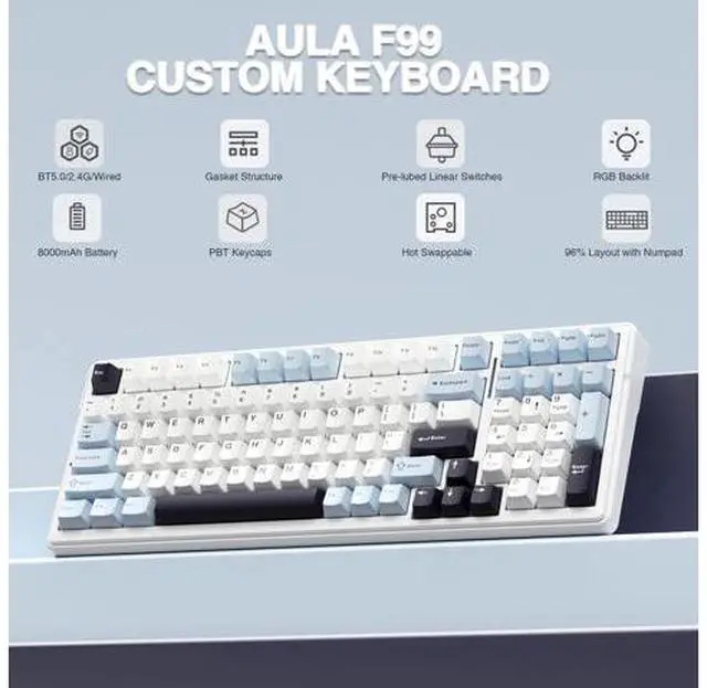 Alt view image 3 of 5 - AULA Gaming Keyboard and Mouse Combo, F99 Mechanical Keyboards Hot Swappable Custom Keyboard+SC580X Wireless Gaming Mouse Light Purple