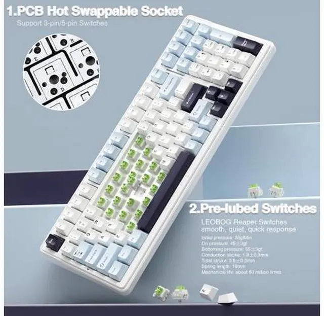 Alt view image 5 of 5 - AULA Gaming Keyboard and Mouse Combo, F99 Mechanical Keyboards Hot Swappable Custom Keyboard+SC580X Wireless Gaming Mouse Light Purple