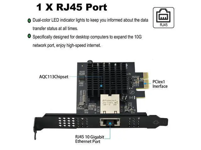 Alt view image 5 of 6 - Quantum PCIe4.0 X1 10G Ethernet Card AQC113 Chip 10/5/2.5G Multi-Speed RJ45 Port for Gaming PC Virtual Storage Server Bulk OEM/ODM