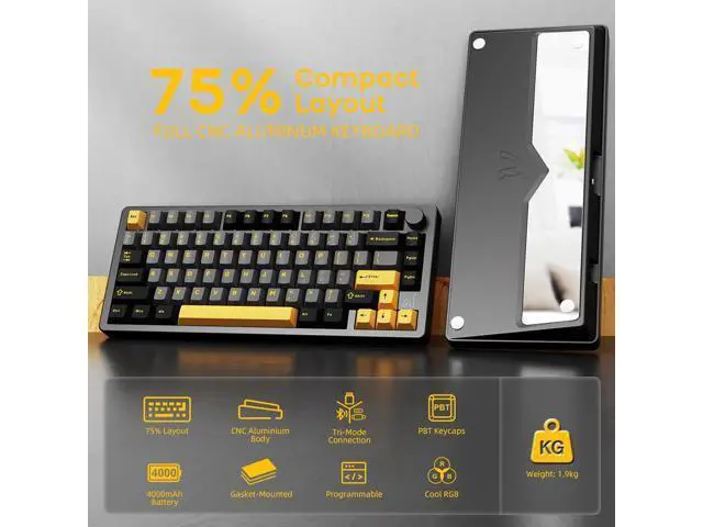 Alt view image 2 of 7 - x ATTACK SHARK X86 75% Aluminum CNC Wireless Mechanical Gaming Keyboard with Volume Knob,82 Key Gasket Hot Swappable RGB Custom Keyboard,PBT Keycaps,BT/2.4GHz/USB-C for Mac/Win-Starshine Black
